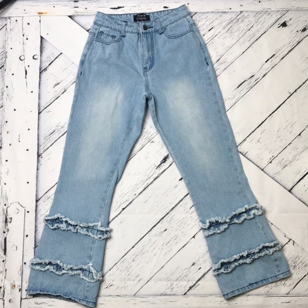 PLAIN STUDIOS Ruffle Leg Denim Jeans sz 6
